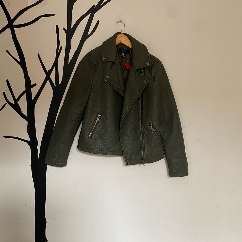 Forever 21 Olive Green Faux Leather Moto Jacket